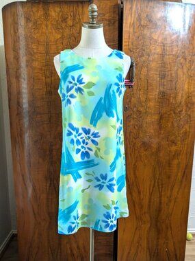 Vintage Disney World Mickey Mouse Shift Dress S Sleeveless Brushstroke Floral